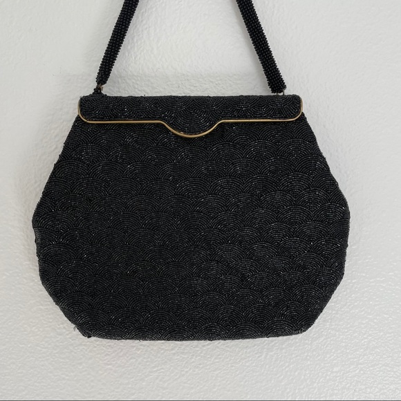 Vintage 1950’s Black Art Deco Hand Beaded Purse - Picture 2 of 8
